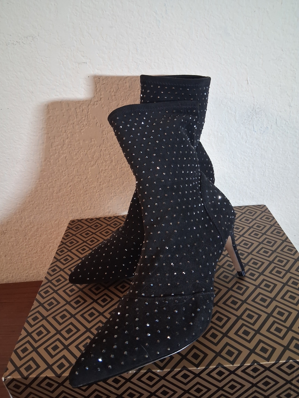 Charles David Black Rhinestone Pointed Toe Stiletto Booties